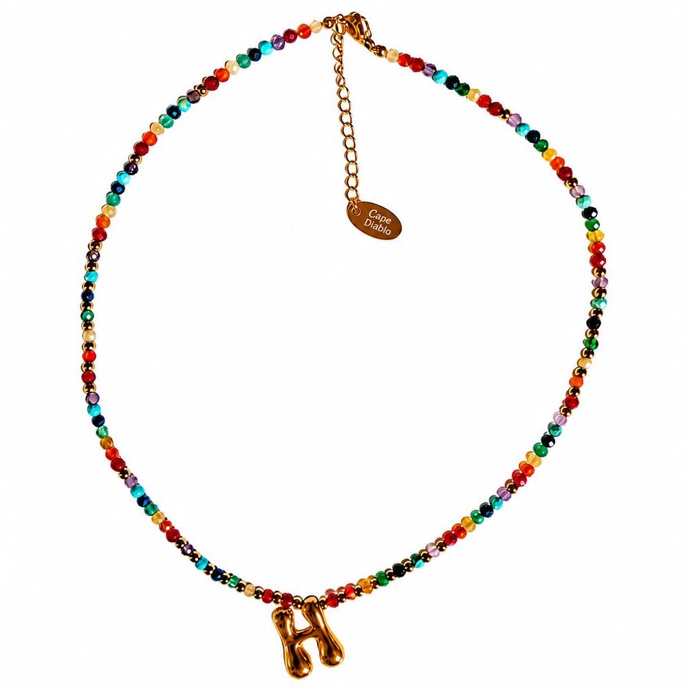 Cape Diablo Letter "H" Multicolor Glass & Gemstone Beaded 16" - 18" Necklace
